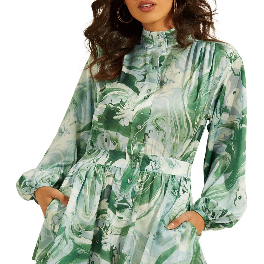 NWT Guess ECO Long Sleeve Celeste Satin Romper